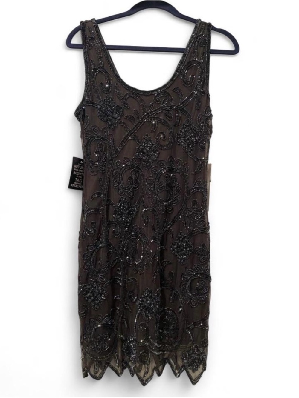 Sleeveless Beaded Midi Dress in Black